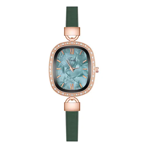 Reloj de Cuarzo Vintage para Mujer Esfera Ovalada de Strass Correa de Cuero PU Fina Reloj de Pulsera de Moda de Lujo