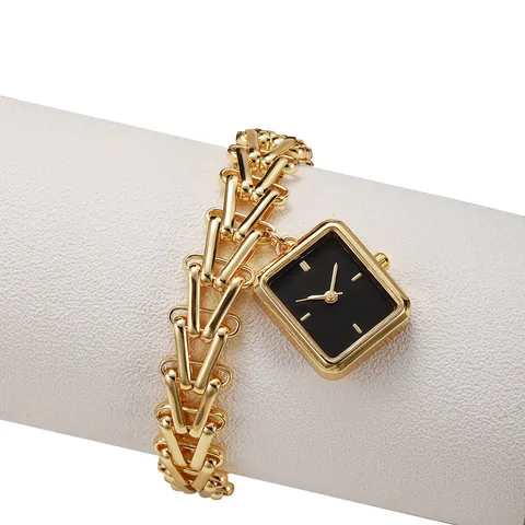 Elegant Square Dial Bracelet Watch For Women Gold Alloy Metal Chain Strap Quartz Wristwatch Vintage Fashion Jewelry Accessory