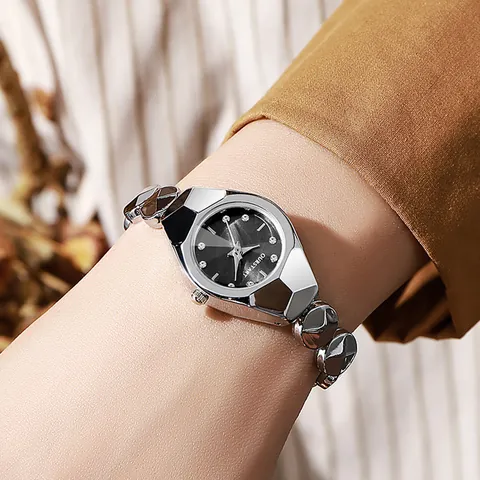 Dames Mode Quartz Horloge Geometrische Gefacetteerde Kast Strass Wijzerplaat Elegante Armband Horloge Waterdicht Legering