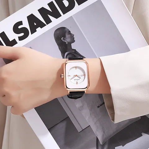 Reloj de Cuarzo Cuadrado de Moda para Mujer Caja de Aleación Correa de Piel Sintética Puntero Luminoso Reloj de Pulsera Casual Regalo
