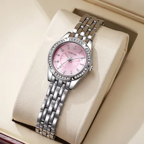 Reloj de Cuarzo para Mujer de Moda Bisel de Diamantes de Imitación Esfera Pequeña Pulsera de Aleación Analógico Impermeable Mujer