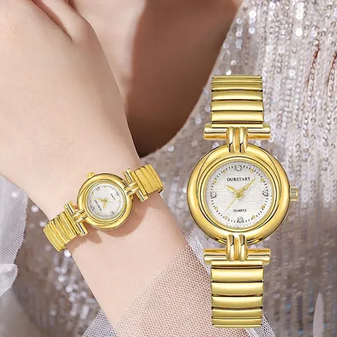 Reloj de Cuarzo para Mujer Moda Vintage Caja de Aleación Correa Elástica de Acero Inoxidable Esfera de Strass Reloj de Pulsera Elegante