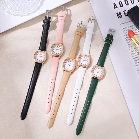 Orologio al Quarzo da Donna Minimalista Quadrante Quadrato Cinturino in Pelle PU Semplice Orologio Analogico Con Numeri Arabi Per Studenti