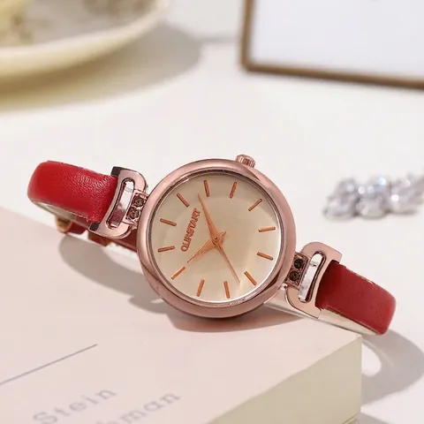 Elegant Women's Quartz Watch With Rhinestone Embellished Alloy Case Minimalist Round Dial PU Leather Strap Fashion Gift