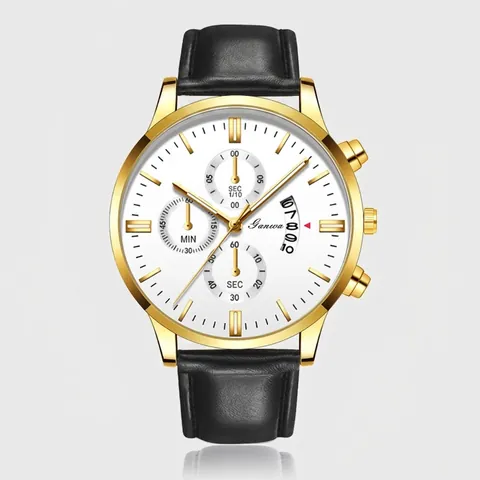 Men's Casual Business Quartz Watch With Faux Leather Strap Round Zinc Alloy Case Multi-Dial Analog Wristwatch Calendar Display