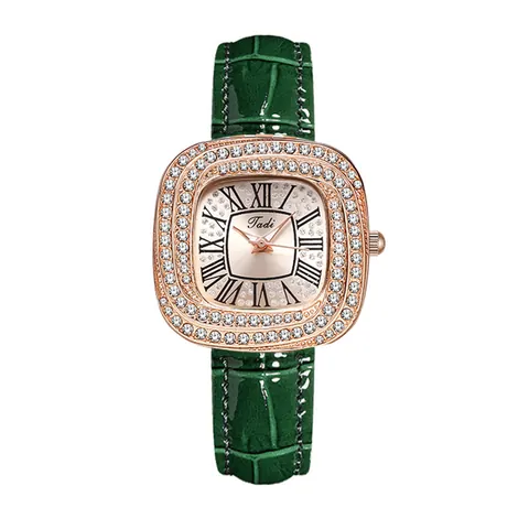 Reloj de Cuarzo Cuadrado para Mujer Lujo Estrass Esfera Números Romanos Correa Cuero PU Reloj Casual Joyería de Moda