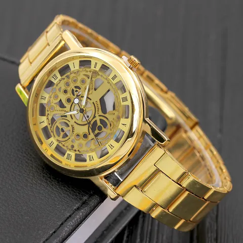 Orologio da Polso da Uomo di Lusso Traforato al Quarzo con Cinturino in Lega Numeri Romani Analogico Business Casual