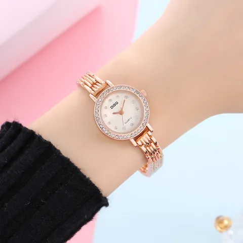 Women Fashion Quartz Watch Rose Gold Rhinestone Small Dial Stainless Steel Bracelet Wristwatch Ladies Jewelry Gift