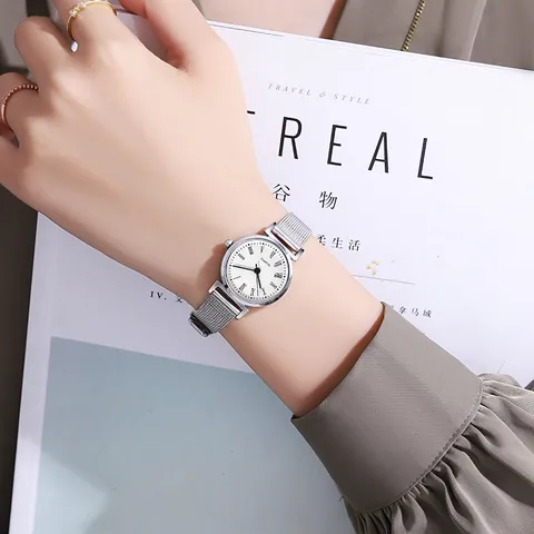 Minimalistisch Edelstahl Mesh Armband Damen Quarzuhr Elegant Zifferblatt Römische Ziffern Lässig Dress Armbanduhr