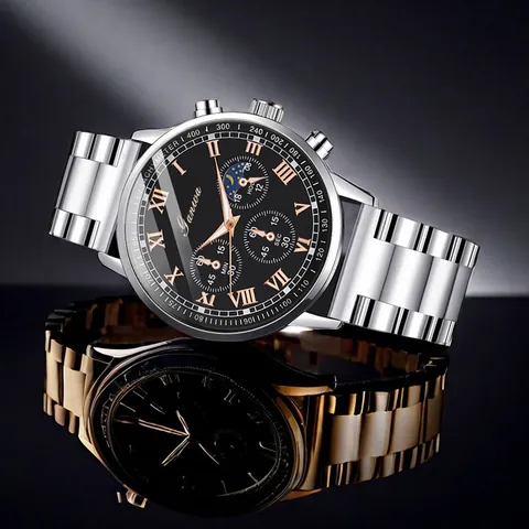 Men Business Casual Quartz Watch With Stainless Steel Strap Roman Numerals Decorative Triple Dial Fashion Alloy Wristwatch