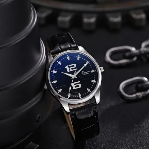 Men's Fashion Quartz Watch Minimalist Dial Alloy Case Croco Embossed PU Leather Strap Casual Analog Wristwatch