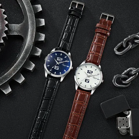 Men's Fashion Quartz Watch Minimalist Dial Alloy Case Croco Embossed PU Leather Strap Casual Analog Wristwatch