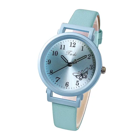 Women Fashion Quartz Watch Casual Student Leather Silicone Strap Cute Butterfly Dial Wristwatch