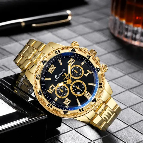 Men Business Fashion Quartz Watch Stainless Steel Strap Large Round Dial Luminous Analog Wristwatch Waterproof Gift For Men