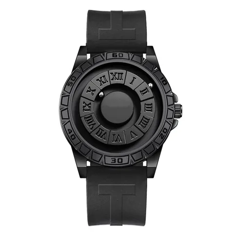 Orologio Creativo con Sfera Magnetica Senza Lancette Uomo Donna Quarzo Cinturino in Silicone Numeri Romani Stile Industriale