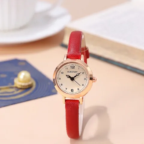 Vintage Minimalist Women Quartz Watch Small Round Dial Arabic Numerals PU Leather Slim Strap Elegant Lady Wristwatch Daily Accessory