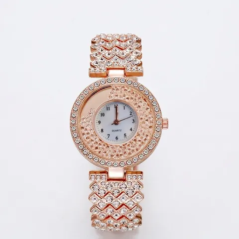 Luxury Rhinestone Women Quartz Watch Bling Alloy Metal Strap Rose Gold Analog Fashion Jewelry Wristwatch For Lady Daily Decor