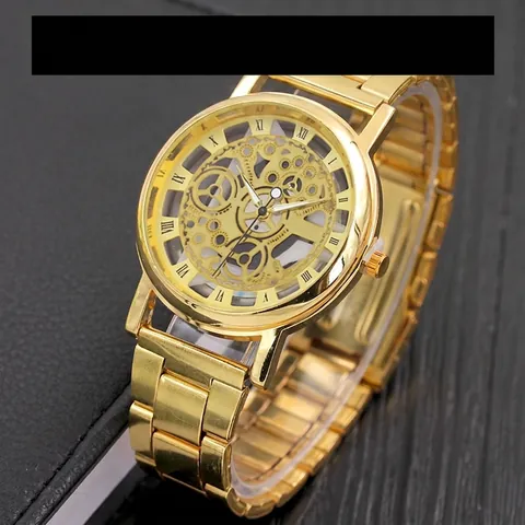 Orologio da Polso da Uomo di Lusso Traforato al Quarzo con Cinturino in Lega Numeri Romani Analogico Business Casual