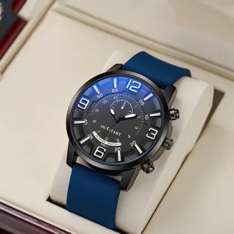 Men's Fashion Sport Quartz Watch Silicone Strap Large Dial Luminous Hands Casual Waterproof Business Wristwatch For Men