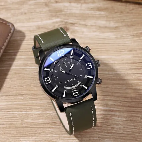 Reloj de Cuarzo de Negocios Casual Para Hombre Con Correa de Cuero Sintético Esfera de Números Grandes Caja de Aleación