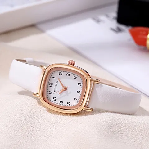Orologio al Quarzo da Donna Minimalista Quadrante Quadrato Cinturino in Pelle PU Semplice Orologio Analogico Con Numeri Arabi Per Studenti