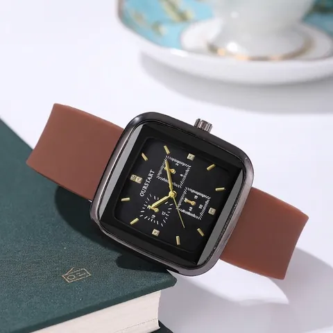 Women Fashion Square Quartz Watch With Silicone Strap Rhinestone Dial Decorative Three Eye Design Casual Lady Wrist Watch
