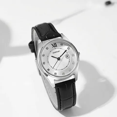 Fashion Women Quartz Watch Sunray Dial Rhinestone Markers Date Window Faux Leather Strap Elegant Casual Wrist Watch