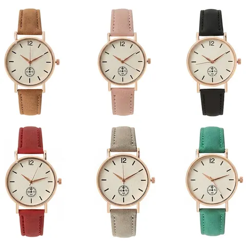 Montre Quartz Femme Minimaliste Boîtier Or Rose Bracelet Cuir PU Cadran Rond Élégante Montre Bracelet Bijoux Dame