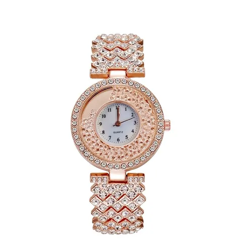 Lussuoso Orologio da Donna al Quarzo Oro Rosa con Strass e Bracciale in Lega Perle di Sabbia Mobile Fibbia per Gioielli Elegante Orologio da Donna