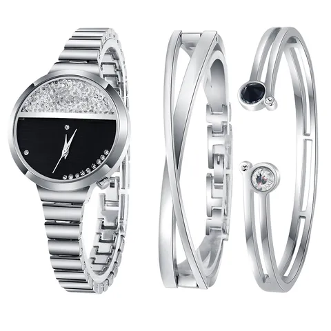 Damen Mode Quarz Armbanduhr Mit Passenden Strass Armbändern Luxus Legierung Schmuck Set Elegant Täglich Damen Geschenk