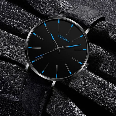 Geneva Μινιμαλιστικό Ανδρικό Ρολόι Quartz Μόδα Casual Αθλητικό Ρολόι Χειρός Κάσα από Κράμα Δερμάτινο Λουράκι Κλασικό Στρογγυλό Καντράν