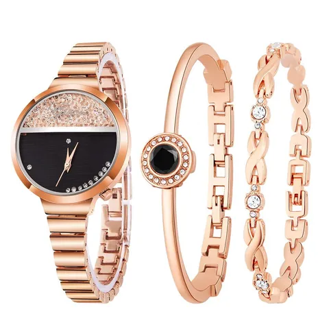 Damen Mode Quarz Armbanduhr Mit Passenden Strass Armbändern Luxus Legierung Schmuck Set Elegant Täglich Damen Geschenk