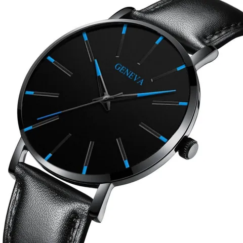 Geneva Μινιμαλιστικό Ανδρικό Ρολόι Quartz Μόδα Casual Αθλητικό Ρολόι Χειρός Κάσα από Κράμα Δερμάτινο Λουράκι Κλασικό Στρογγυλό Καντράν