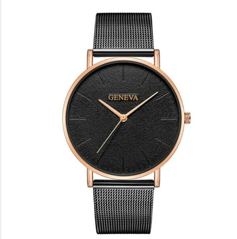 Geneva Minimalistisch Dames Quartz Horloge Ultradunne Legering Kast Roestvrij Staal Mesh Band Mode Casual Analoog Polshorloge