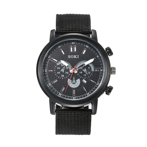 SOKI Orologio al Quarzo Casual da Uomo Calendario a Tre Occhi Cinturino in Tela Militare Cassa in Lega Moda Orologio da Polso Uomo