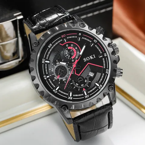 Herren Casual Sport Quarz Uhr Legierung Gehäuse Krokodil Muster PU Leder Armband Rundes Zifferblatt Kalenderanzeige Armbanduhr