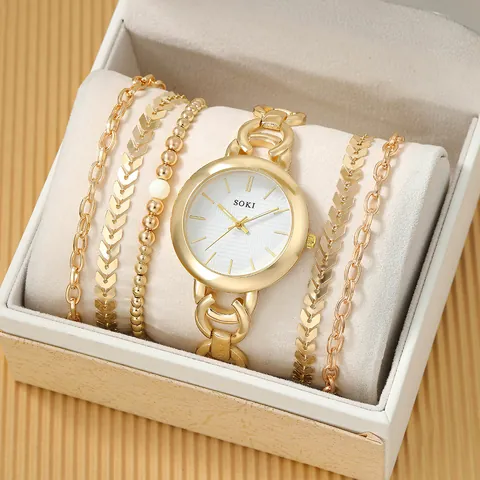 Orologio da Polso al Quarzo Moda Oro Donna Gioielli Bracciali Cinturino Acciaio Inossidabile Cassa Lega Regalo Donna