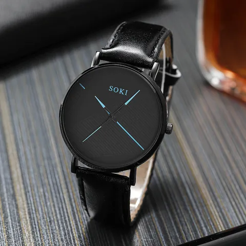 Fashion Men's Quartz Watch Minimalist Business Sports Wristwatch With Alloy Case And PU Leather Strap Round Dial Watch
