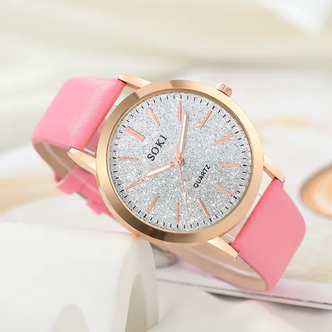 Γυναικείο Ρολόι Quartz Μόδας Με Καντράν Glitter Θήκη από Κράμα Ροζ Χρυσού Λουράκι από Δέρμα PU Κομψό Αναλογικό Ρολόι