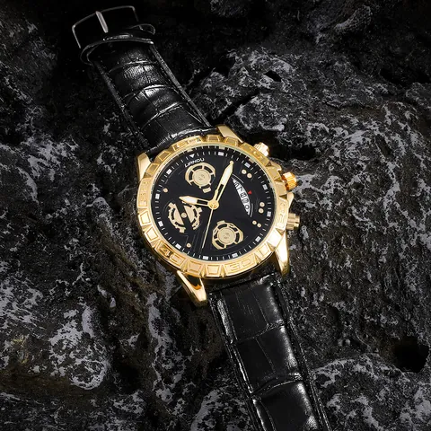Ανδρικό Επαγγελματικό Ρολόι Quartz Με Εμφάνιση Ημερομηνίας Ημερολογίου Δερμάτινο Λουράκι Κάσα από Κράμα Στρογγυλό Καντράν Δώρο