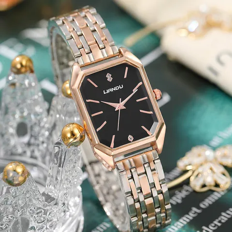 Elegante Damen Kleine Quadratische Quarzuhr Edelstahl Armband Achteckiges Zifferblatt Mode Lässig Analoge Armbanduhr Schmuck