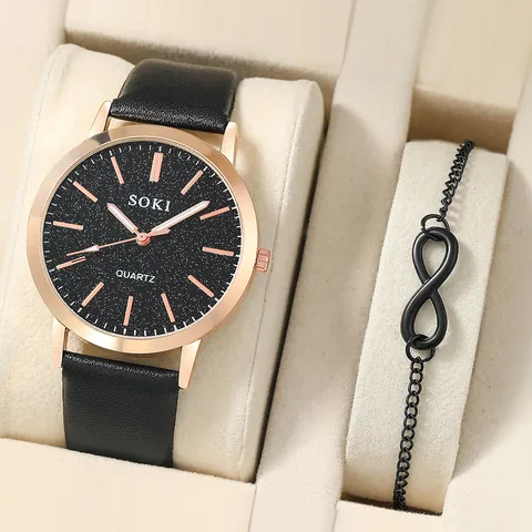 Γυναικείο Ρολόι Quartz Και Βραχιόλι Με Σύμβολο Του Απείρου Λουράκι Από Δέρμα PU Καντράν Έναστρος Ουρανός Κοσμήματα