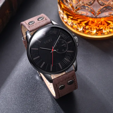 Ανδρικό Ρολόι Quartz Επαγγελματικό Μόδας Με Vintage Δερμάτινο Λουράκι Με Πριτσίνια Ημερολόγιο Και Βραχιόλι Με Σύμβολο Απείρου Και Φτερό Κόσμημα Δώρο