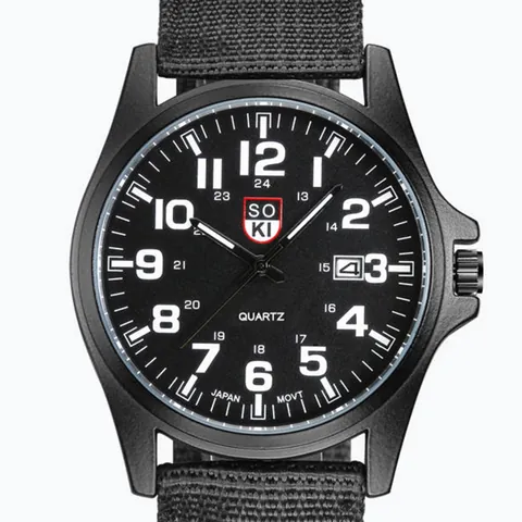 Ανδρικό Στρατιωτικό Ρολόι Quartz Με Λουράκι Νάιλον Πλέξης Εμφάνιση Ημερομηνίας Στρογγυλή Ματ Κάσα Κράματος Ιαπωνικός Μηχανισμός Αθλητικό Ρολόι Χειρός Εξωτερικού Χώρου
