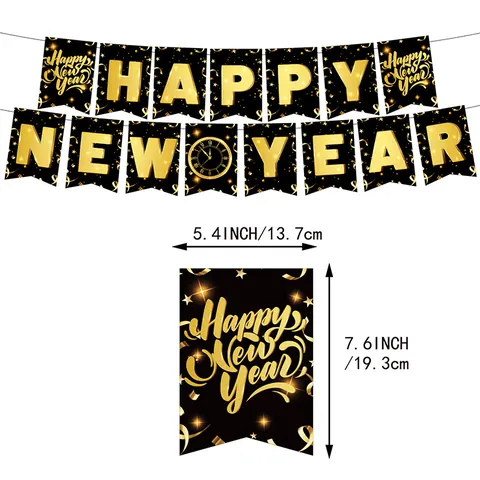 Set Decorazioni Festa Capodanno 2026 Nero Oro Banner Cake Topper Grande Piccoli Topper Cupcake Palloncini Lattice Coriandoli Articoli per Celebrazioni