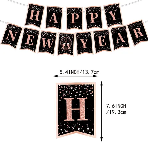 Set di Decorazioni per Feste di Capodanno 2026 Oro Rosa Con Banner Palloncini Cake Topper Decorazioni Glitterate per Celebrazioni