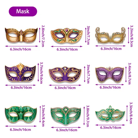 Carnival Masquerade Paper Masks Mardi Gras Party Decorations Photo Booth Props Foil Stamping Glitter Adult Half Face Mask And Elastic Strings Set