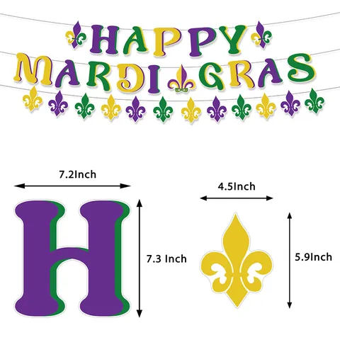 Ensemble Décoration Fête Mardi Gras Bannière Happy Mardi Gras Ballons en Latex Cake Toppers Violet Vert Or Carnaval Masque