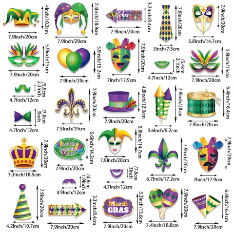 Mardi Gras Photo Booth Props Set Carnival Theme Mask Crown Glasses For Festive Party Decoration Purple Green Gold