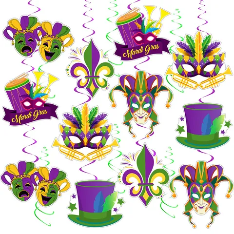 Mardi Gras Decorazioni a Spirale Pendenti Festa di Carnevale Soffitto Plastica Carta Maschera Corona Giglio Modello Forniture Festive